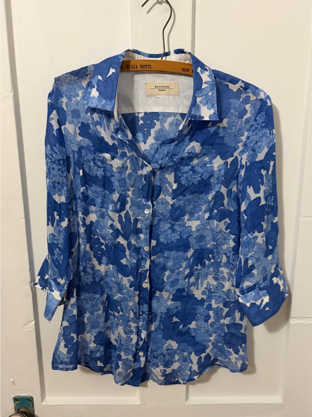 Weekend Max Mara Blue Floral Button-Front Shirt